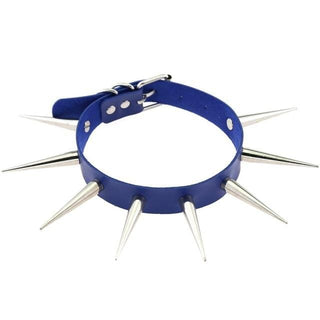 Observe an image of Gothic PU Leather Gay Collar Spiked in dark blue color with sleek spikes