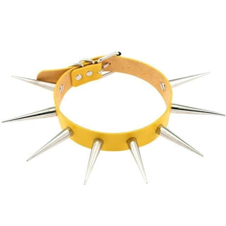 This is an image of Gothic PU Leather Gay Collar Spiked in yellow color with bold spikes