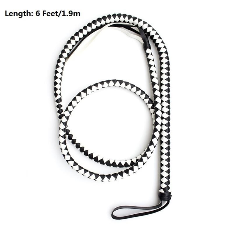 This is an image of a six-foot-long Genuine Cow Leather BDSM Whip with a four-plait signal design for precision and durability.