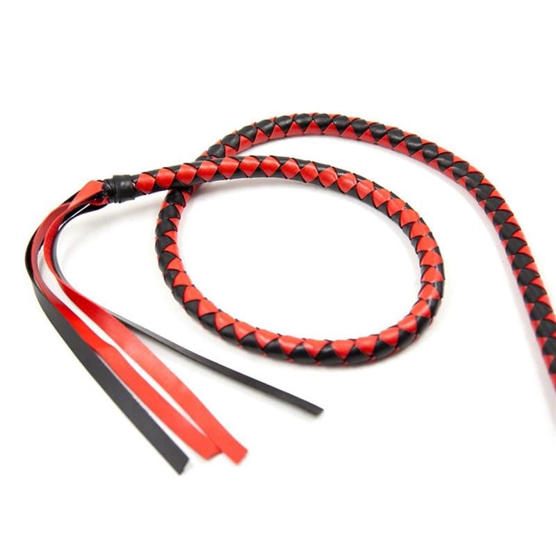 Genuine Cow Leather BDSM Whip in Red and Black, an essential tool for exploring new levels of pleasure and domination.