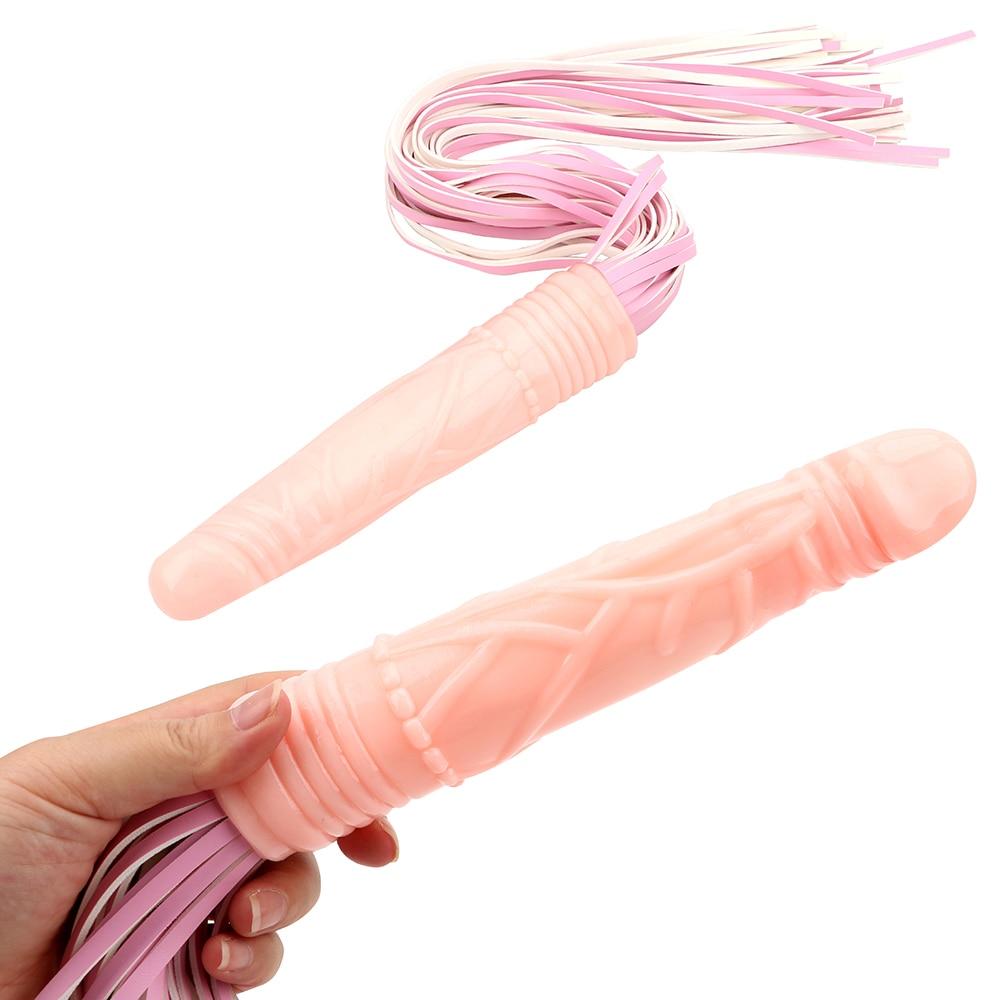 Featuring an image of Punishment for the Horny Dildo BDSM Toy featuring a thick flogger and a realistically shaped dildo for intimate play.