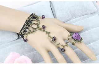 Floral Slave Ring Bracelets showcasing a plant-shaped lace charm on a link chain.