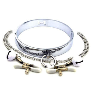 Take a look at an image of Nipple Punishment Metallic Infinity Collar made from high-quality metal for durability.