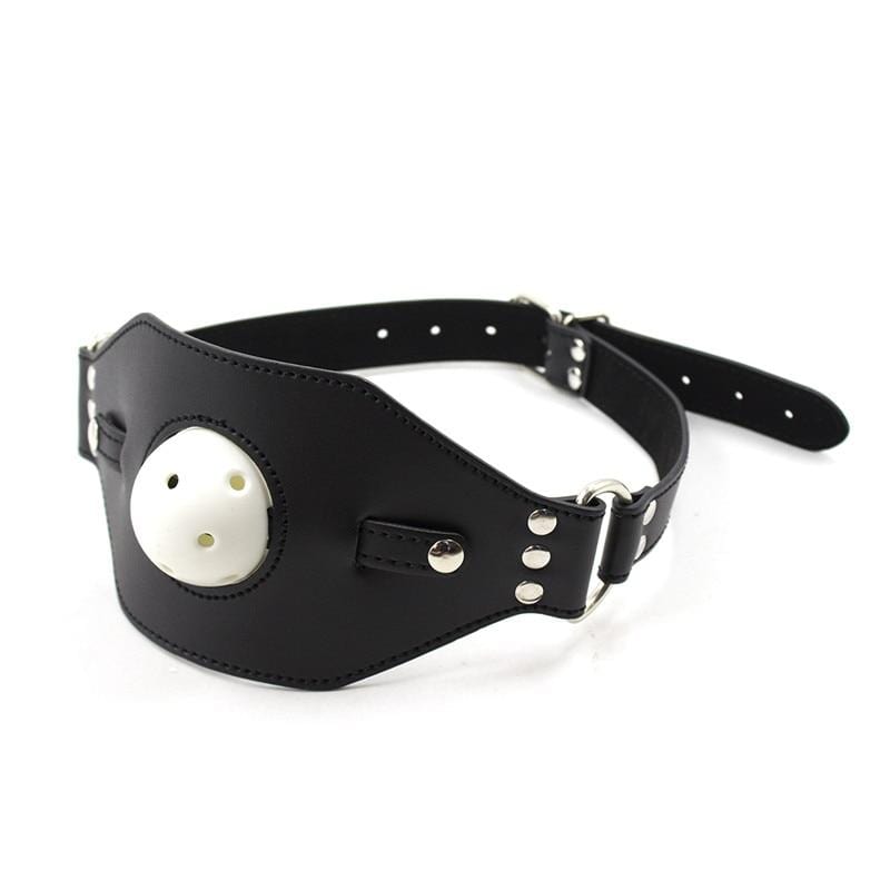 Pictured here is an image of Studded Leather Gag Ball strap made from high-quality PU Leather for comfort.