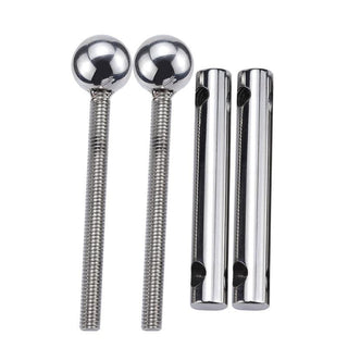 Robust stainless steel scrotum stretcher for safe and sensual BDSM play.
