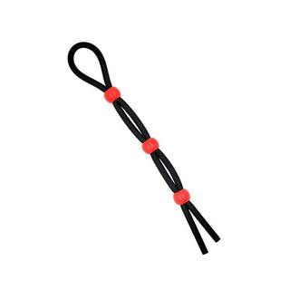 You are looking at an image of the Stretchy Cock and Ball Bondage Lasso highlighting its dimensions of 7.68 inches in length and 0.39 inches in thickness for maximum pleasure.