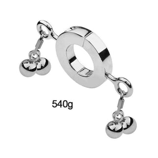 What you see is an image of Metallic Testicle Stretcher Weights with a smooth, polished surface for a comfortable fit.