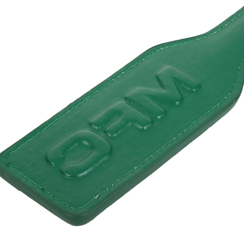 View the BDSM Obedience Trainer Spanking Sex Paddle, made of durable PU leather with a nylon cord for added grip and control during intimate sessions.