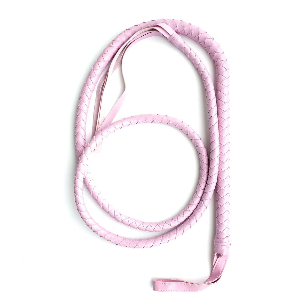 Here is an image of Braided Leather Pink Whip, a seductively rebellious tool designed to ignite desires with its plush, braided PU leather tail in a playful pink hue.