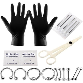 Featuring an image of Pornstar Wannabe Prince Albert Piercing Kit showcasing 10 unique pieces for enhancing manhood.