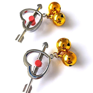 An image of Captivity Arrow Fake Nipple Rings in stunning gold and sexy red variants with heart-shaped shields and adjustable screws.