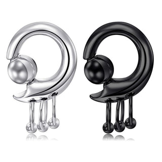 This is an image of Cock Jewelry PA Ring in black surgical stainless steel with dangling bead rings for ultimate pleasure.