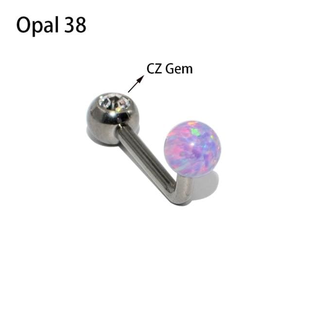 Opalite sphere and cubic zirconia on the VCH piercing jewelry made from premium titanium.