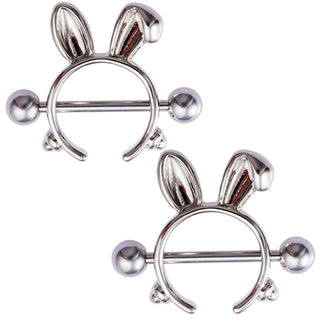 Silver Horny Bunny Breast Ring made of high-quality stainless steel with ball stoppers for comfort and durability.
