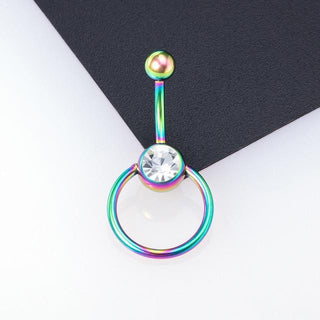Vibrant image showcasing Crowning Jewel 14G Clit Hood Ring in rainbow stainless steel variant for heightened pleasure.
