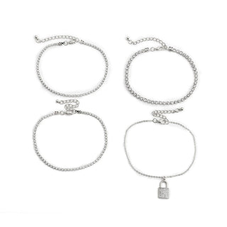 Crystal Chain Lock Anklet Set crafted from durable iron alloy with sparkling crystals for a unique style statement.