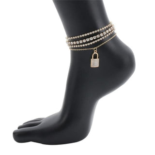 Check out an image of Crystal Chain Lock Anklet Set featuring a punk-inspired lock charm and dazzling crystals.