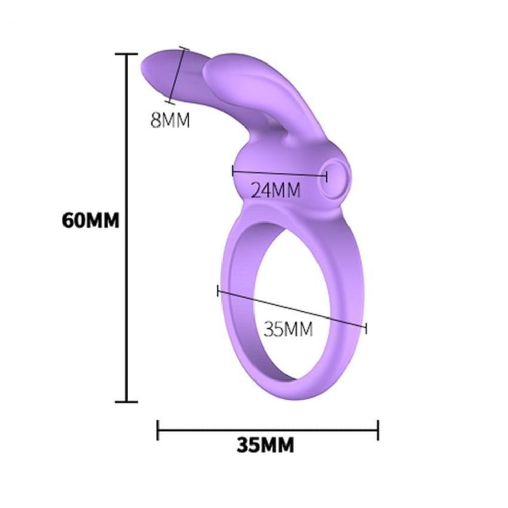Vibrant purple cock ring made of hypoallergenic silicone with stimulating bunny ears and vibrator for extended erections.