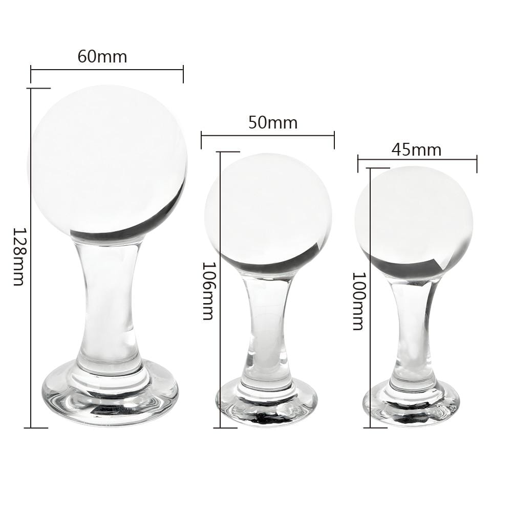 Presenting an image of an elegant glass butt plug designed for all levels of anal play.