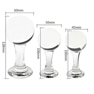 Presenting an image of an elegant glass butt plug designed for all levels of anal play.