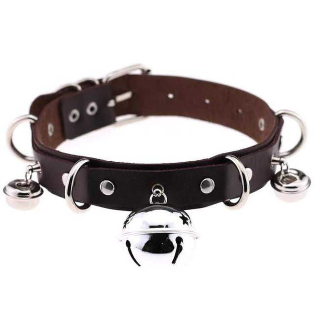 Displaying an image of Playtime Favorite DDLG Collar in Ivory PU Leather with Bells