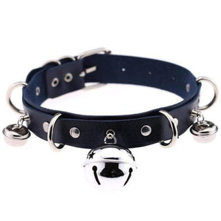 Observe an image of Playtime Favorite DDLG Collar in Blue PU Leather with Bells