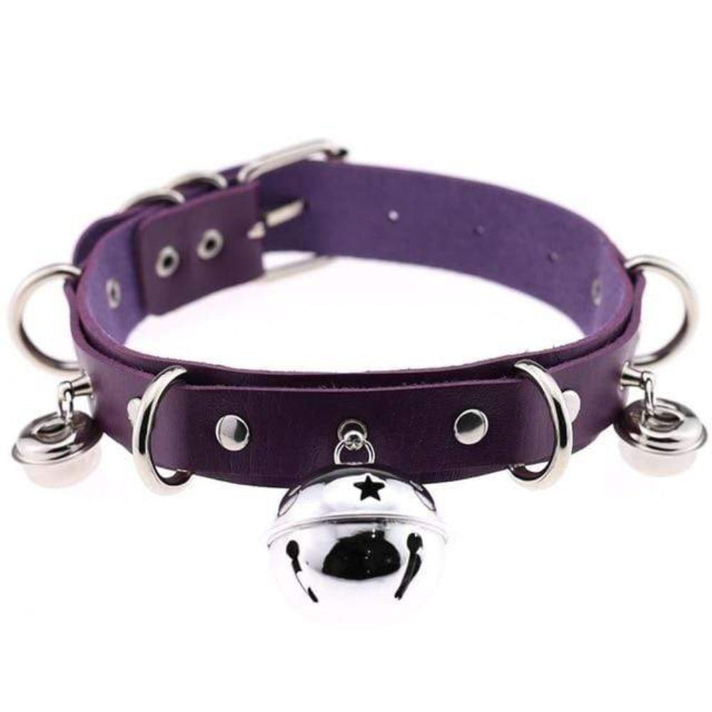 Feast your eyes on an image of Playtime Favorite DDLG Collar in Dark Blue PU Leather with Bells