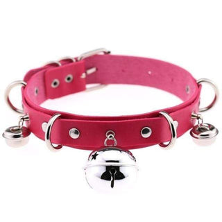 Displaying an image of Playtime Favorite DDLG Collar in Fuchsia PU Leather with Bells