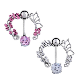 What you see is an image of Orgasm Friendly VCH Piercing Ring with semi-circular crystal embellishments in pink and white variants for intimate moments.