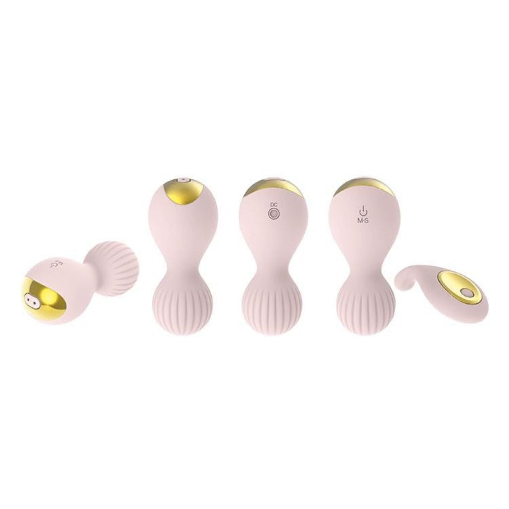 A visual representation of the pink version of Pussy Therapy Kegel Balls, a body-safe and comfortable intimate toy.