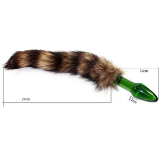 Glass Crystal Raccoon Tail Plug in Green color, 17 inches long