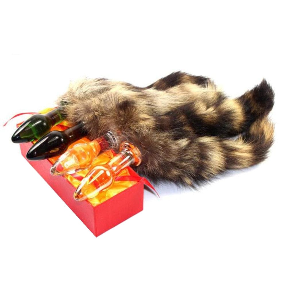 Glass Crystal Raccoon Tail Plug in Gold color, 17 inches long