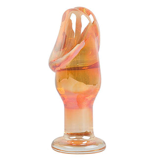 Check out an image of Cute Penis-Like Golden 5 Inch Glass Dildo with simulated penis head and distinct glans.