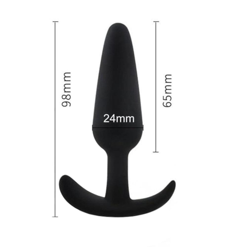 In the photograph, you can see an image of Sai-Shaped Black Silicone Butt Plug Men, featuring a flared base for secure play and worry-free sessions.
