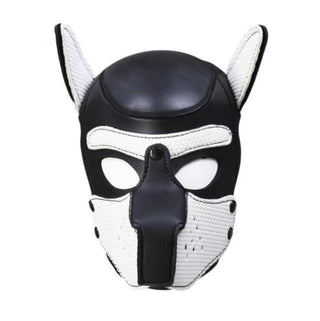Puppy Pet Play Leather Hood Mask in purple color.
