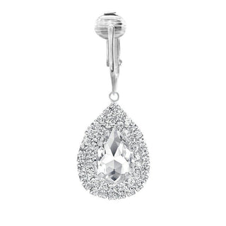 Waterdrop-shaped non-piercing clit jewelry with rhinestones in white color.
